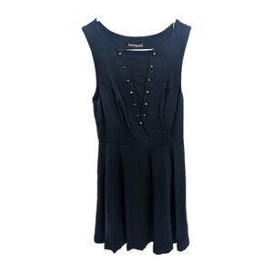 Black Sleeveless Studded Mesh Cutout Skater Mini Dress Express XS